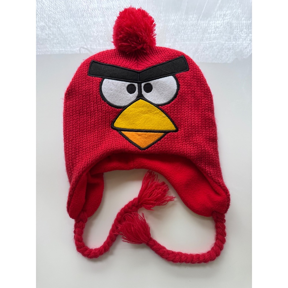 Angry Birds Red Bird Knit Trapper Hat Beanie Fleece Lined Earflap Rovio Pom Pom